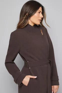 Wallis Manteau Ceinturé à Double Crêpe Portefeuille<Femme Looks Chocolat|Manteaux Et Vestes D’Automne