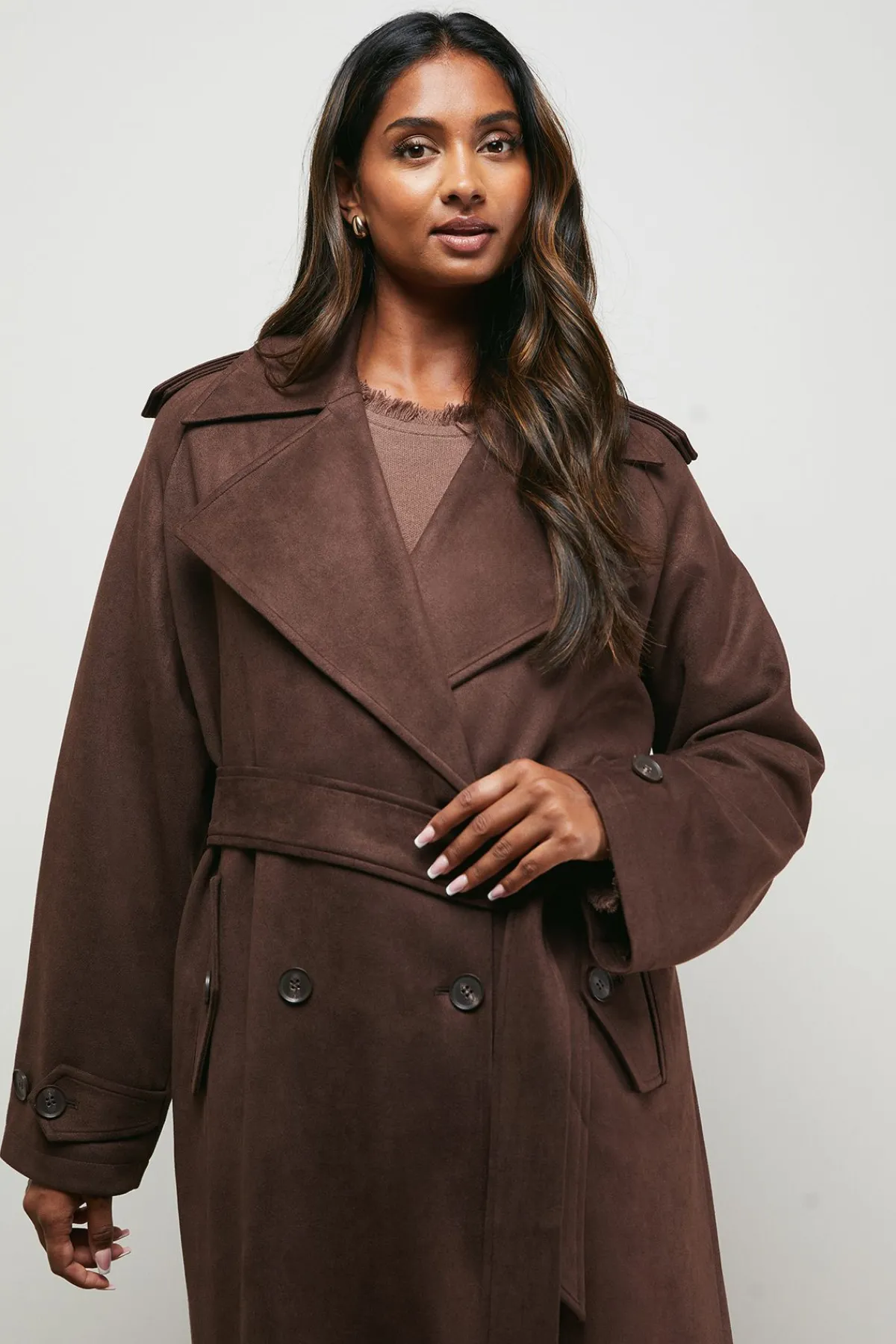 Oasis Manteau Ceinturé à Détail de Poignet<Femme Looks Chocolat|Manteaux Et Vestes D’Automne
