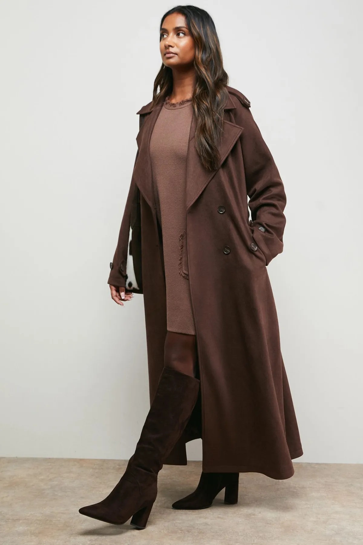Oasis Manteau Ceinturé à Détail de Poignet<Femme Looks Chocolat|Manteaux Et Vestes D’Automne