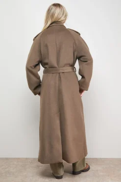 Manteau Ceinturé à Détail Manches Entonnoir