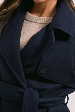 Manteau Ceinturé à Détails Patte