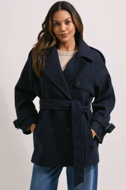 Manteau Ceinturé à Détails Patte