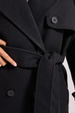 Manteau Ceinturé à Détails Patte