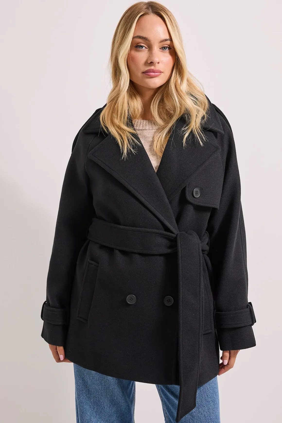 Manteau Ceinturé à Détails Patte