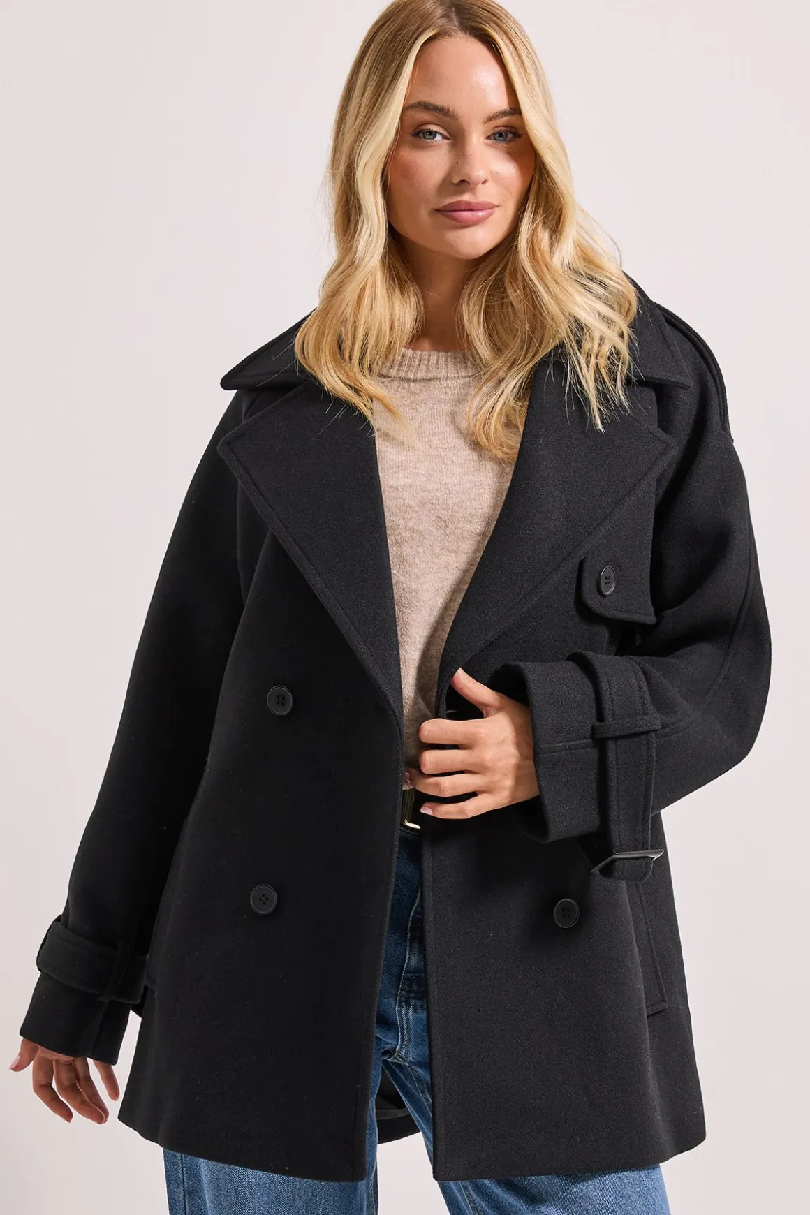 Manteau Ceinturé à Détails Patte