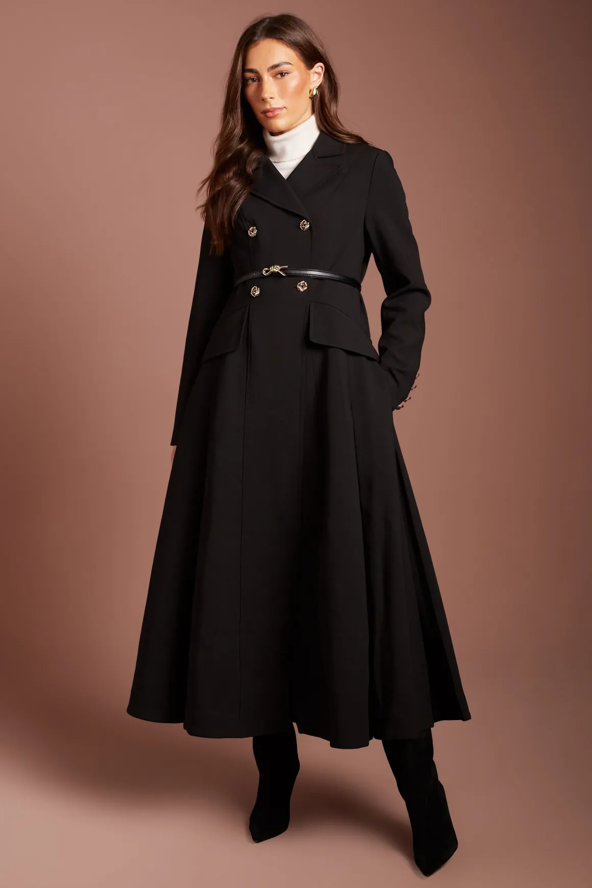 Manteau Ceinturé En Crêpe Ajusté Lisa Tan