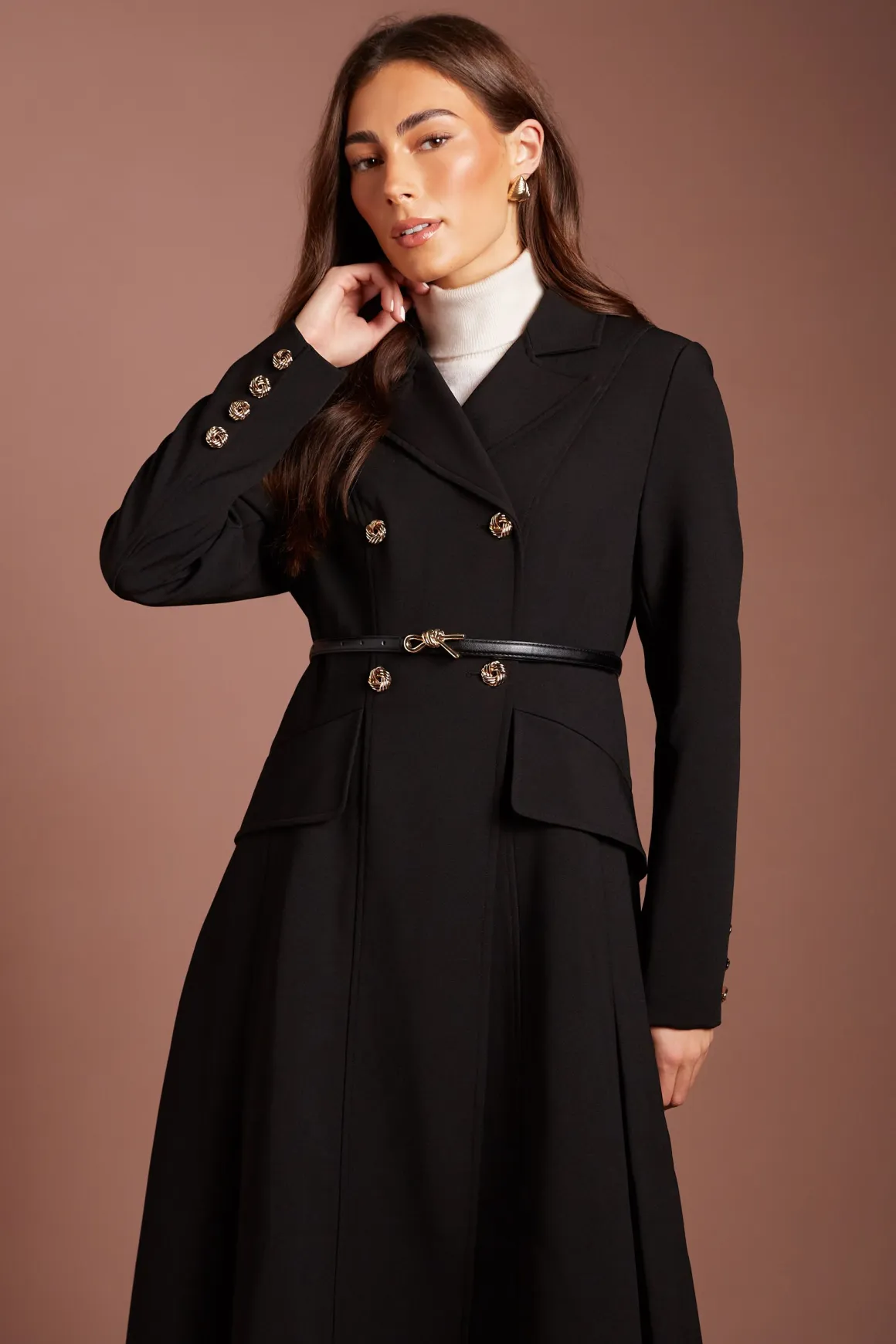 Manteau Ceinturé En Crêpe Ajusté Lisa Tan