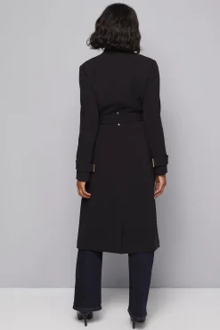 Manteau Ceinturé à Fermeture Croisée en Double Crêpe