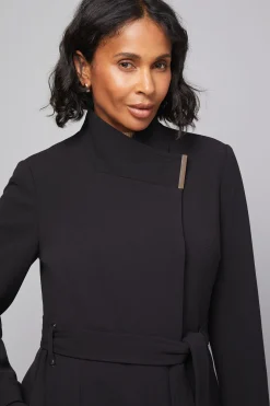 Manteau Ceinturé à Fermeture Croisée en Double Crêpe