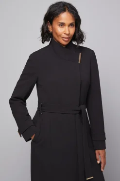 Manteau Ceinturé à Fermeture Croisée en Double Crêpe