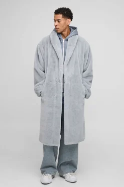 boohooMAN Manteau châle surdimensionné en peluche synthétique<Homme Vestes & Manteaux Grande Taille|Tout Afficher
