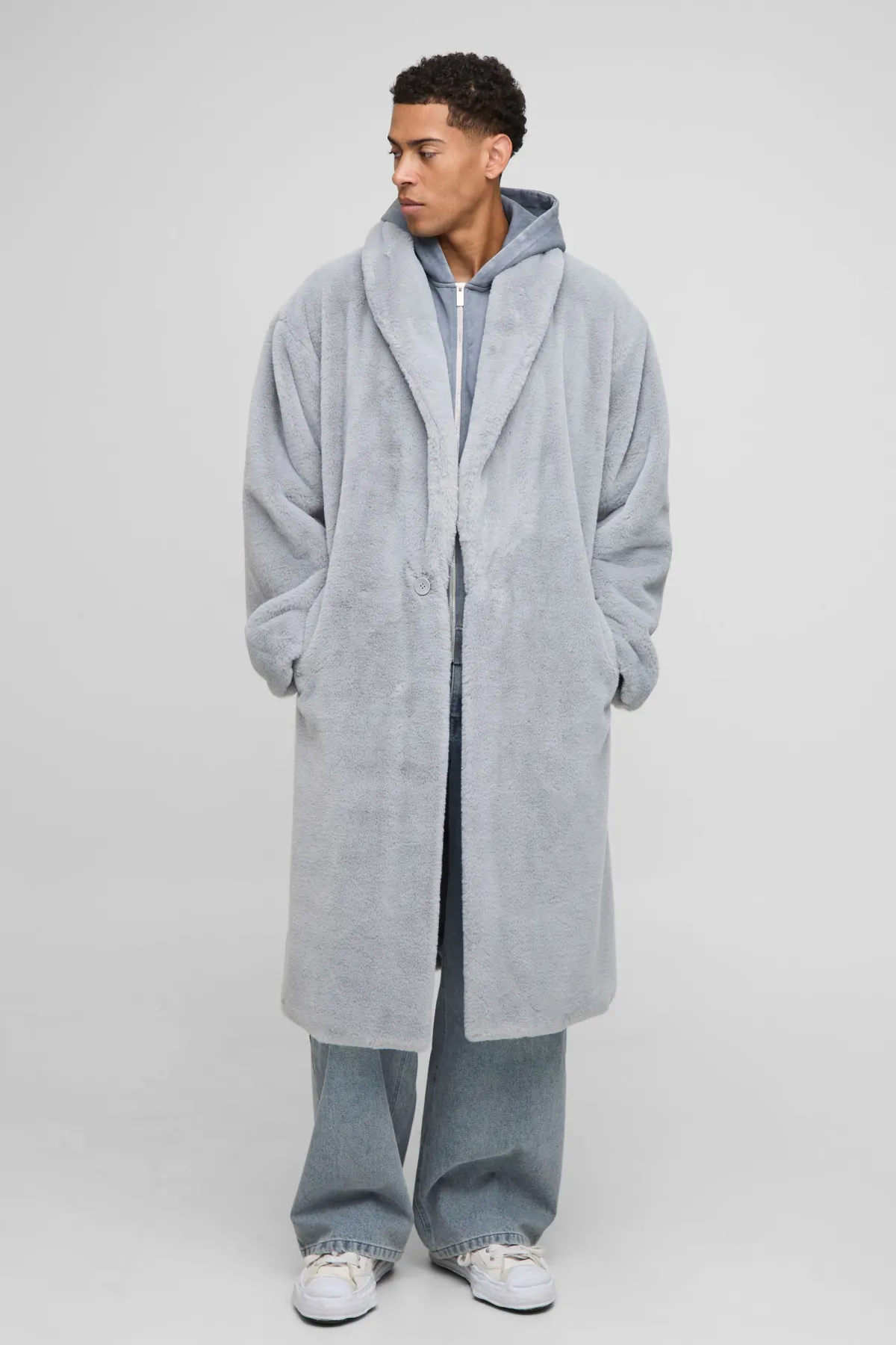 boohooMAN Manteau châle surdimensionné en peluche synthétique<Homme Vestes & Manteaux Grande Taille|Tout Afficher