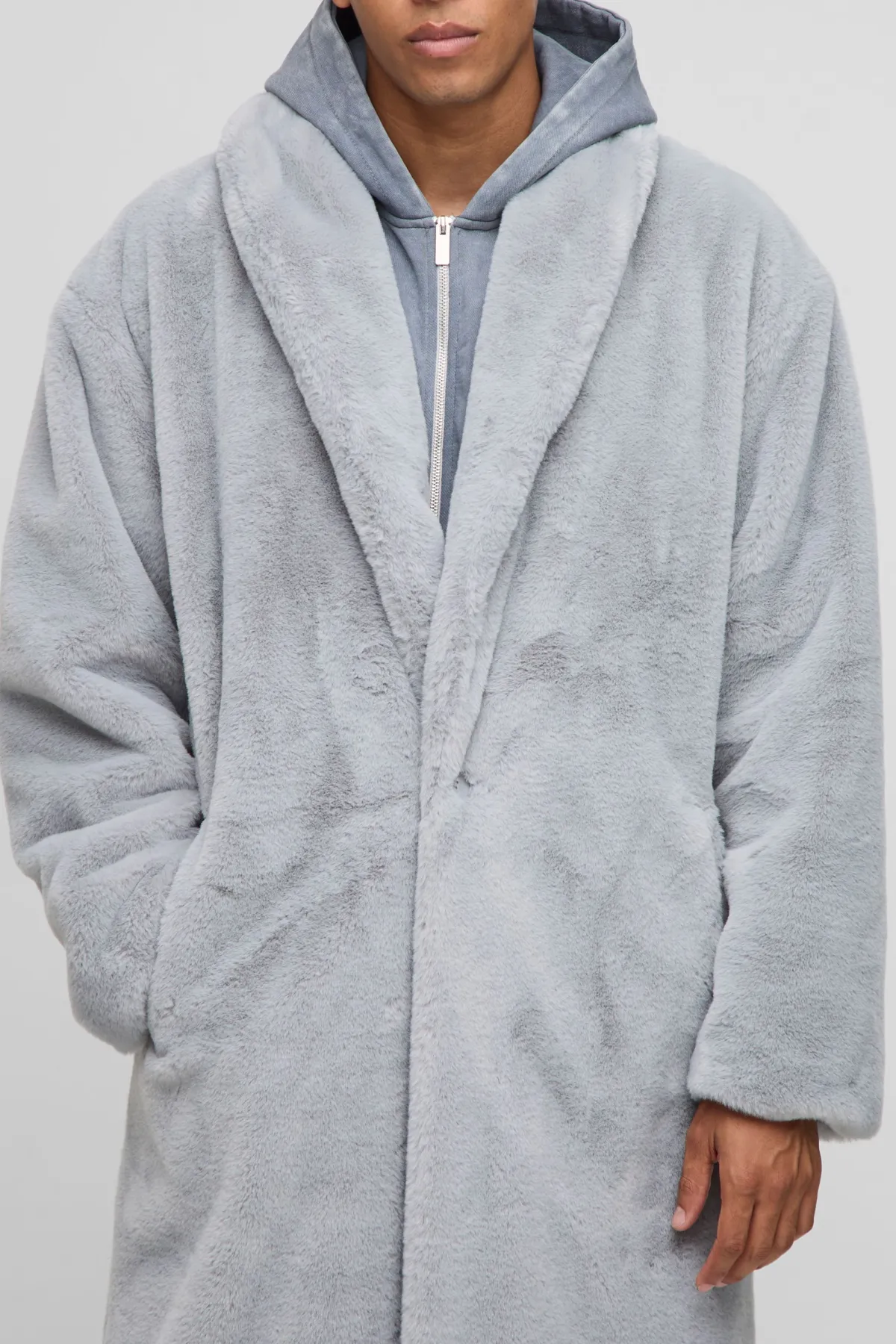 boohooMAN Manteau châle surdimensionné en peluche synthétique<Homme Vestes & Manteaux Grande Taille|Tout Afficher