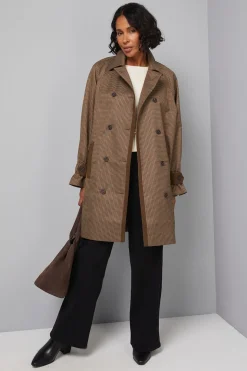 Manteau à Col à Carreaux Marron