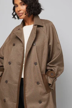 Manteau à Col à Carreaux Marron