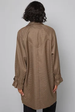 Manteau à Col à Carreaux Marron