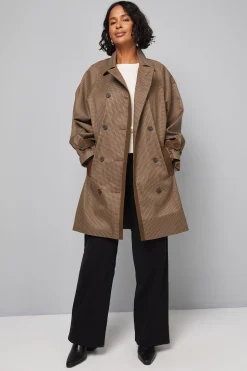 Manteau à Col à Carreaux Marron