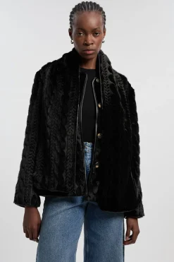 Manteau à Col Écharpe en synthétique Texturée