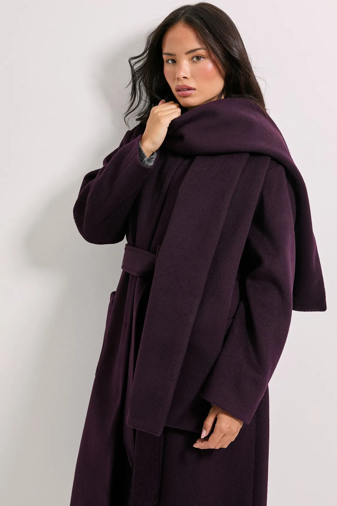 Manteau à Col Écharpe Rond avec Ceinture