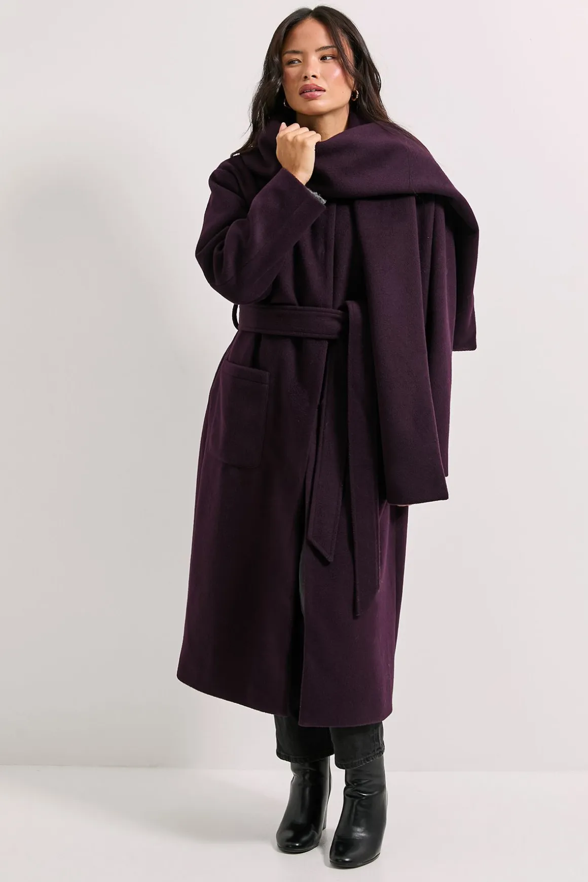 Manteau à Col Écharpe Rond avec Ceinture