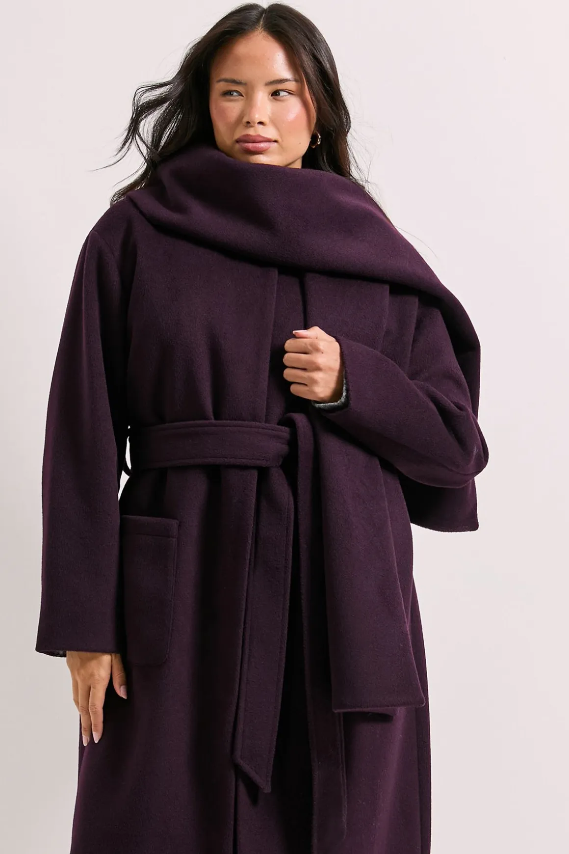 Manteau à Col Écharpe Rond avec Ceinture