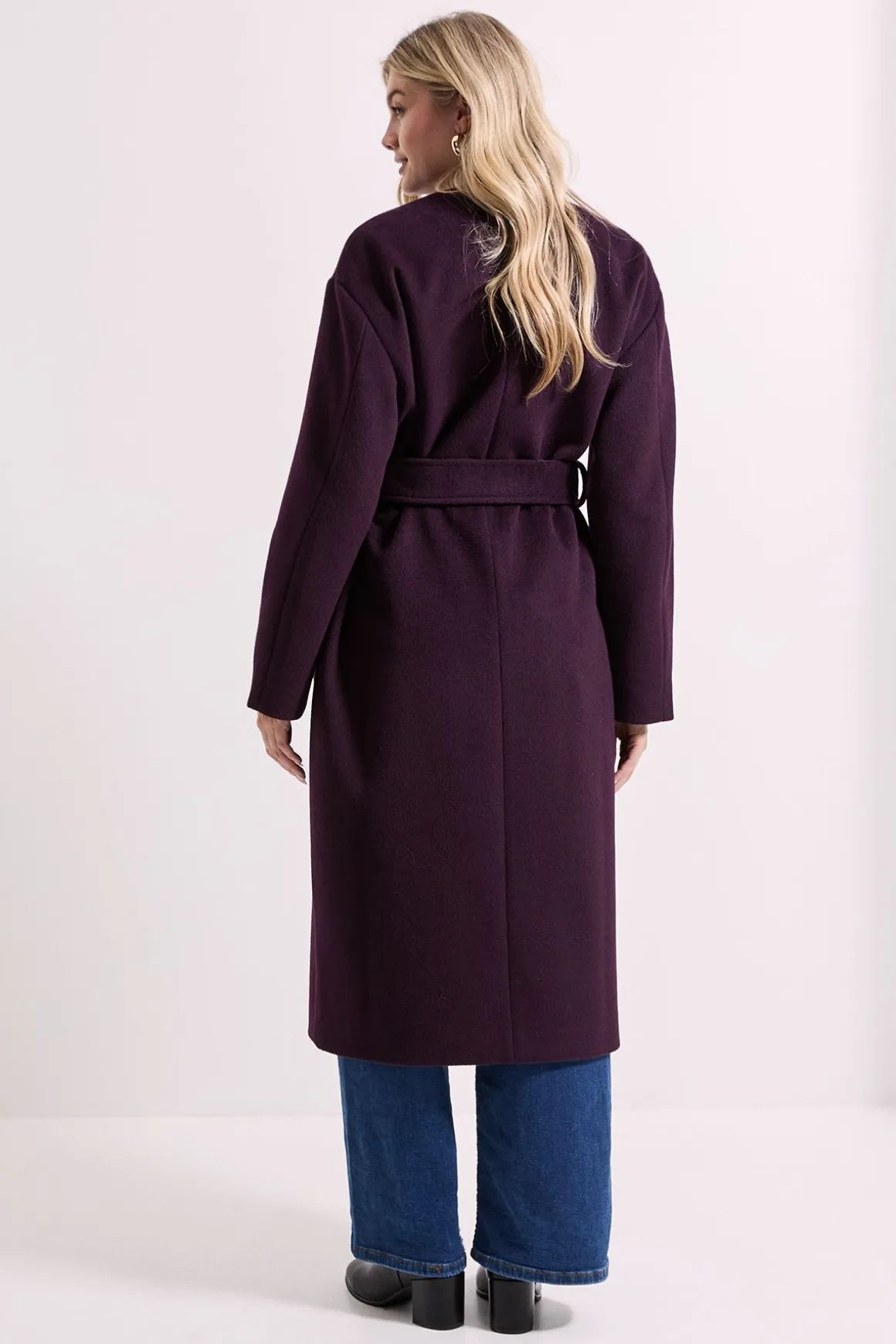 Manteau à Col Écharpe Rond avec Ceinture