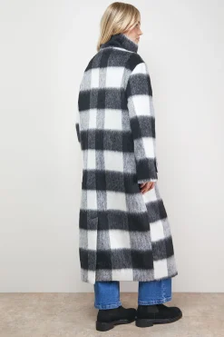 Manteau Col Montant à Carreaux Brossés