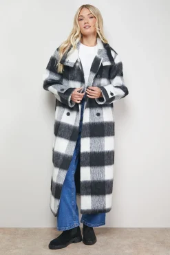 Manteau Col Montant à Carreaux Brossés