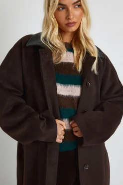 boohoo Manteau à col montant en synthétique, coupe longue, effet laine<Femme Vestes & Manteaux