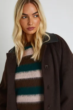 boohoo Manteau à col montant en synthétique, coupe longue, effet laine<Femme Vestes & Manteaux