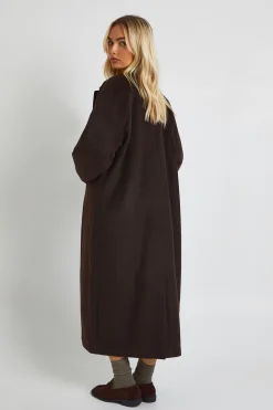 boohoo Manteau à col montant en synthétique, coupe longue, effet laine<Femme Vestes & Manteaux