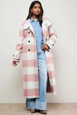 Manteau à Col Montant Motif Carreaux Brossés