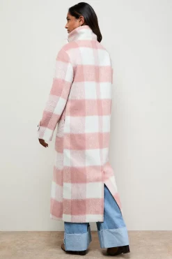 Manteau à Col Montant Motif Carreaux Brossés