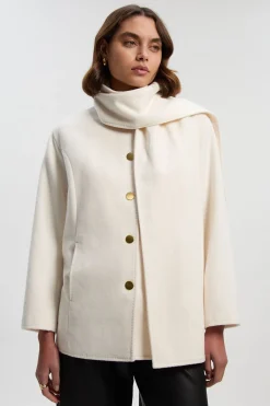 KarenMillen Manteau Court Ajusté en Laine Brossée avec Écharpe Amovible - Taille Haute<Femme Tailleurs|Vestes & Manteaux