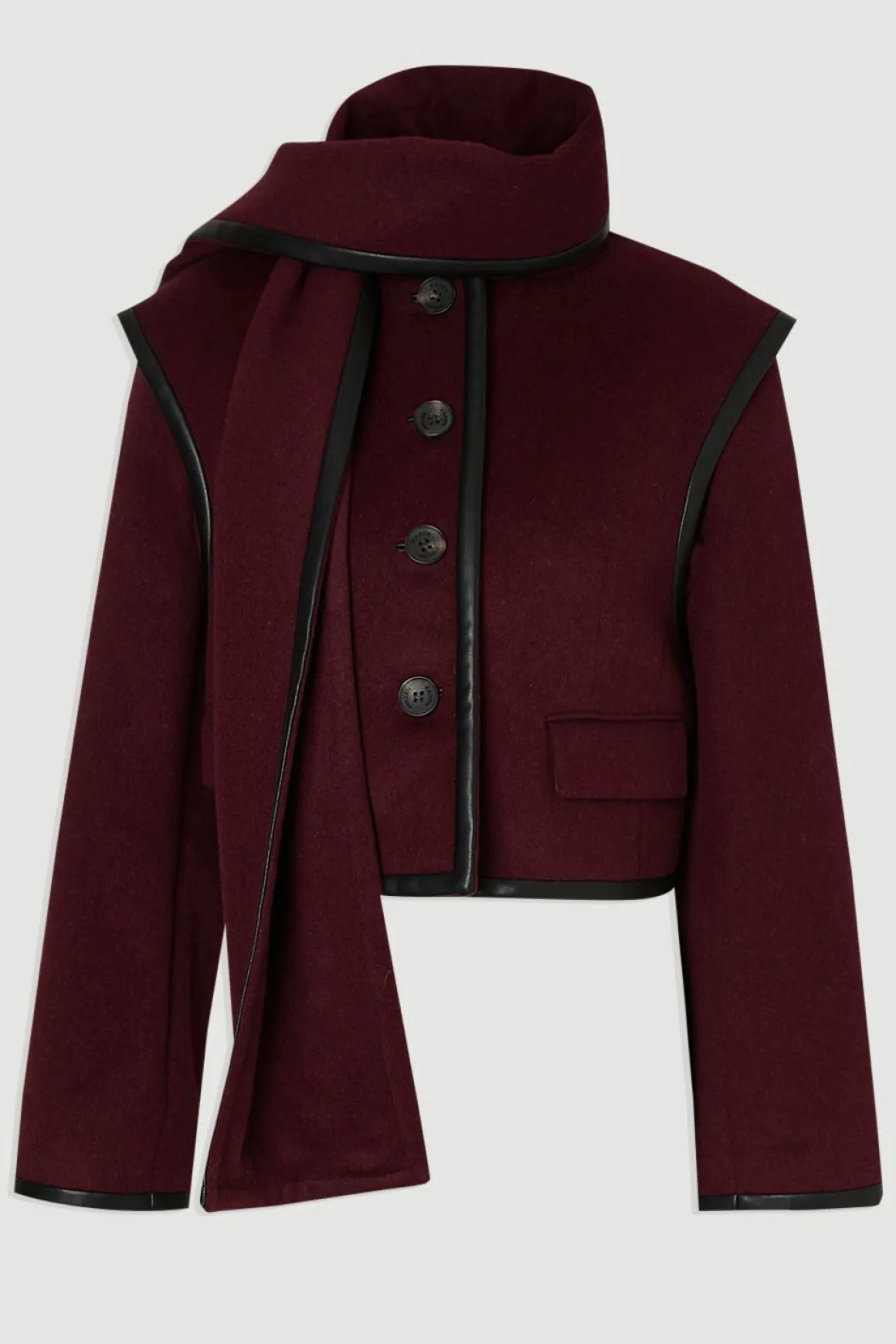 Manteau Court Ajusté en Mélange Laine Brossée et synthétique avec Écharpe Détachable