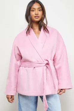 Manteau Court Ceinturé à Détail Portefeuille