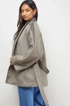 Manteau Court Ceinturé à Détail Portefeuille
