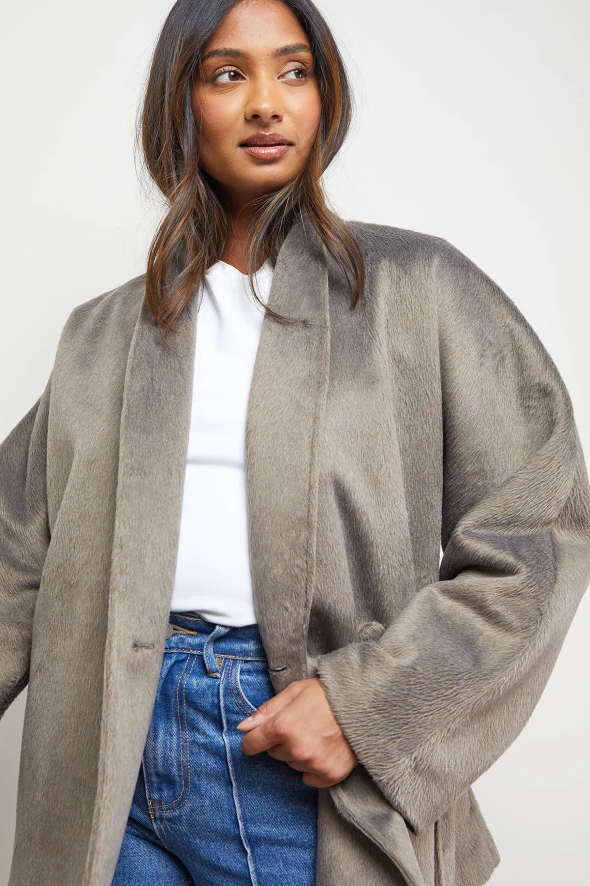 Manteau Court Ceinturé à Détail Portefeuille