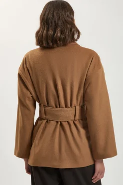 Manteau Court Cintré en Laine Brossée avec Ceinture