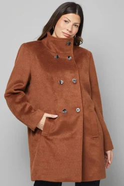 Wallis Manteau Court à Double Boutonnage avec Col Cheminée<Femme Looks Chocolat|Manteaux Et Vestes D’Automne