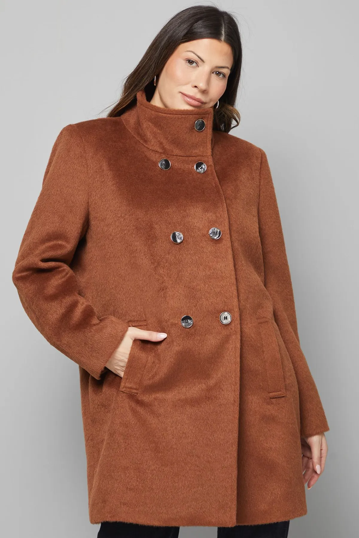 Wallis Manteau Court à Double Boutonnage avec Col Cheminée<Femme Looks Chocolat|Manteaux Et Vestes D’Automne