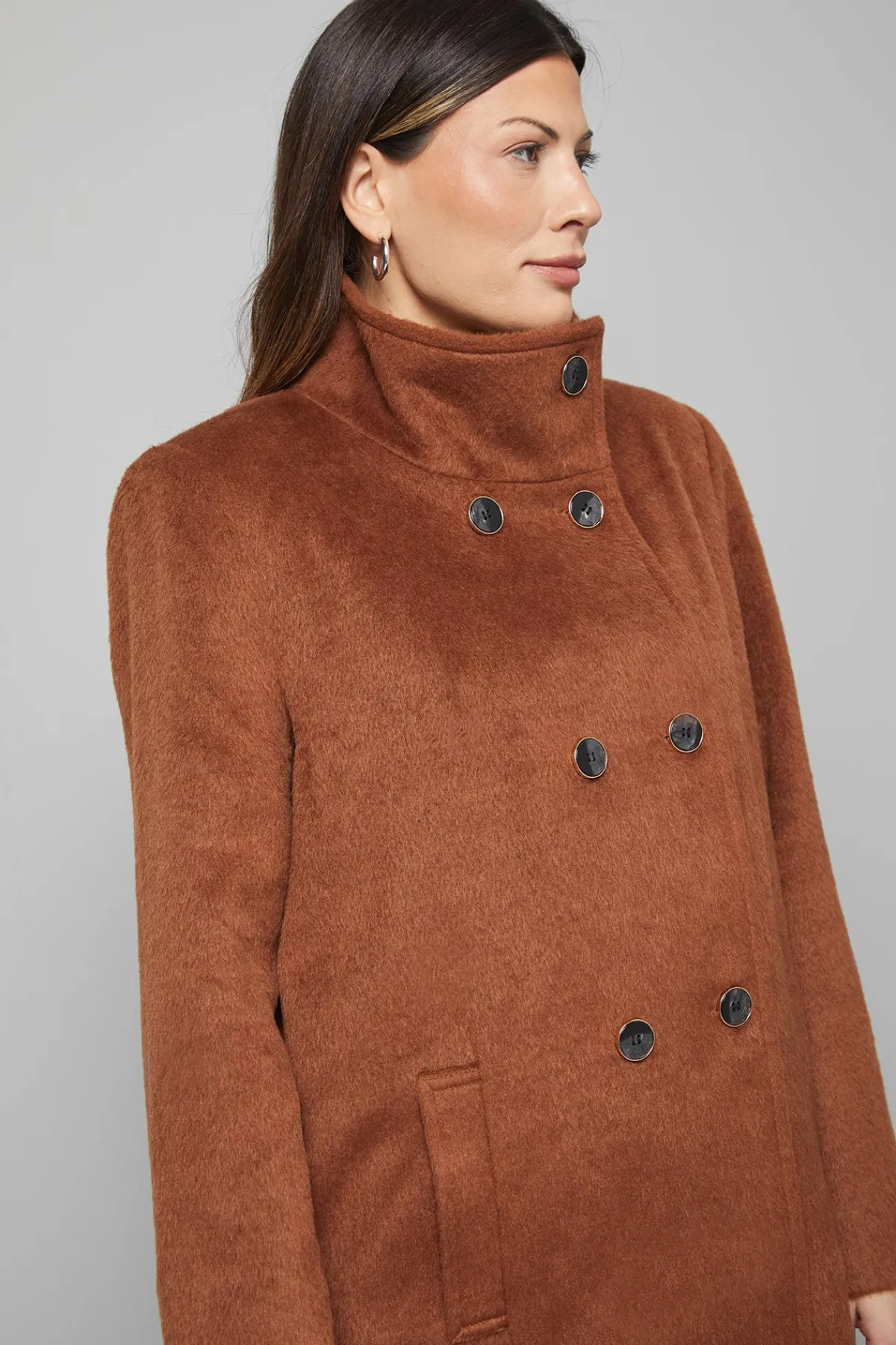 Wallis Manteau Court à Double Boutonnage avec Col Cheminée<Femme Looks Chocolat|Manteaux Et Vestes D’Automne
