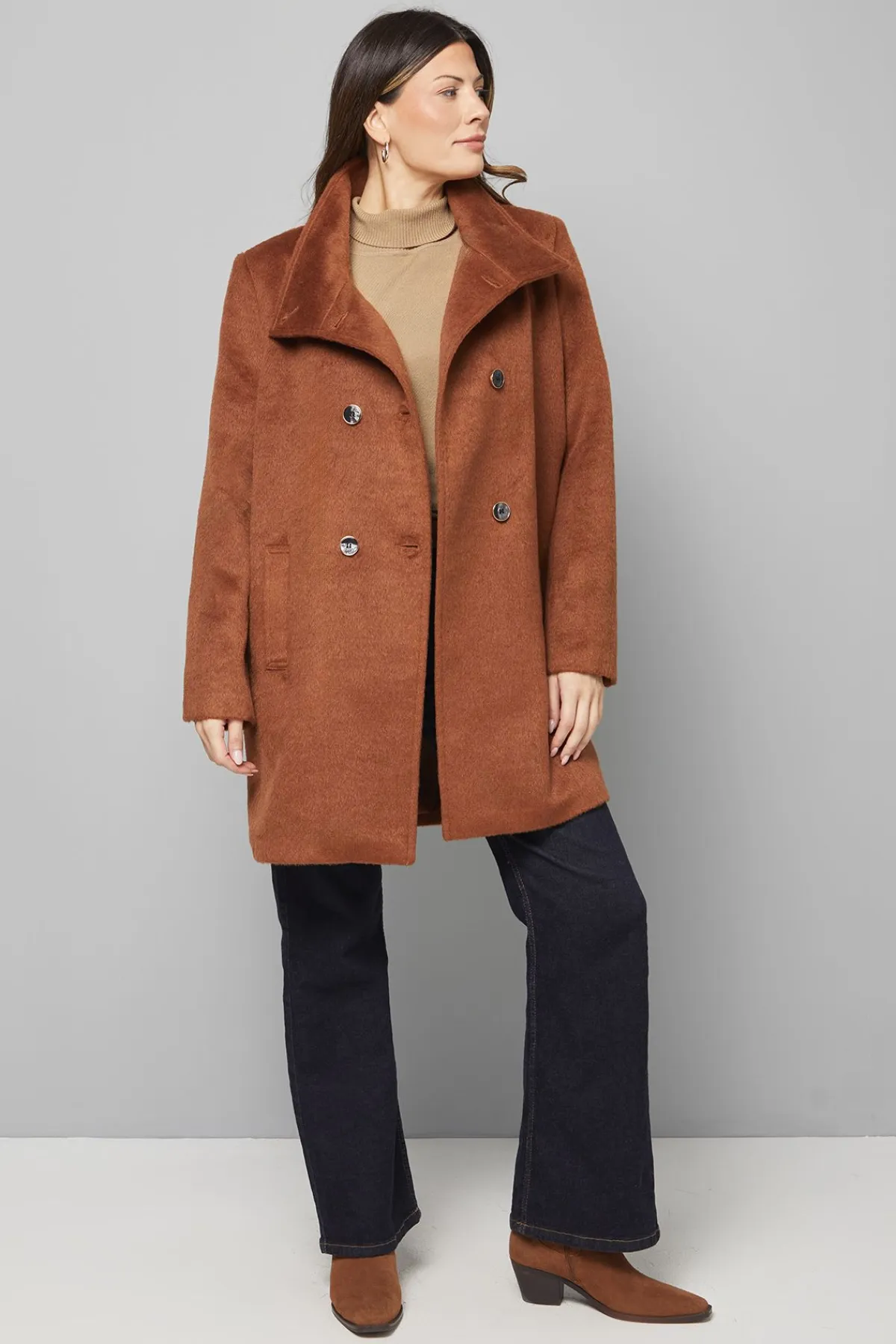 Wallis Manteau Court à Double Boutonnage avec Col Cheminée<Femme Looks Chocolat|Manteaux Et Vestes D’Automne