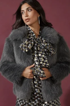 Manteau Court en synthétique à Fermeture Éclair