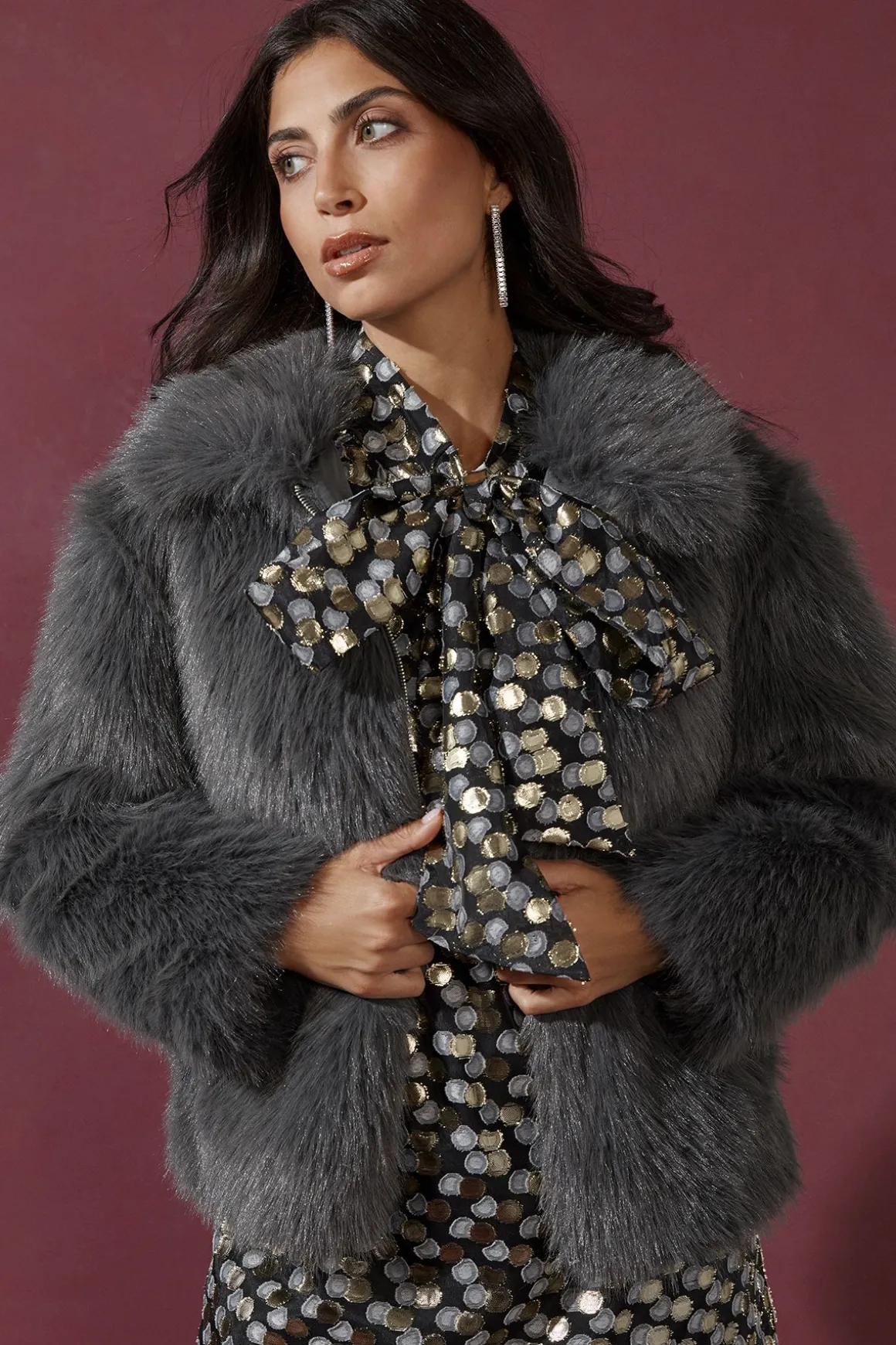 Manteau Court en synthétique à Fermeture Éclair