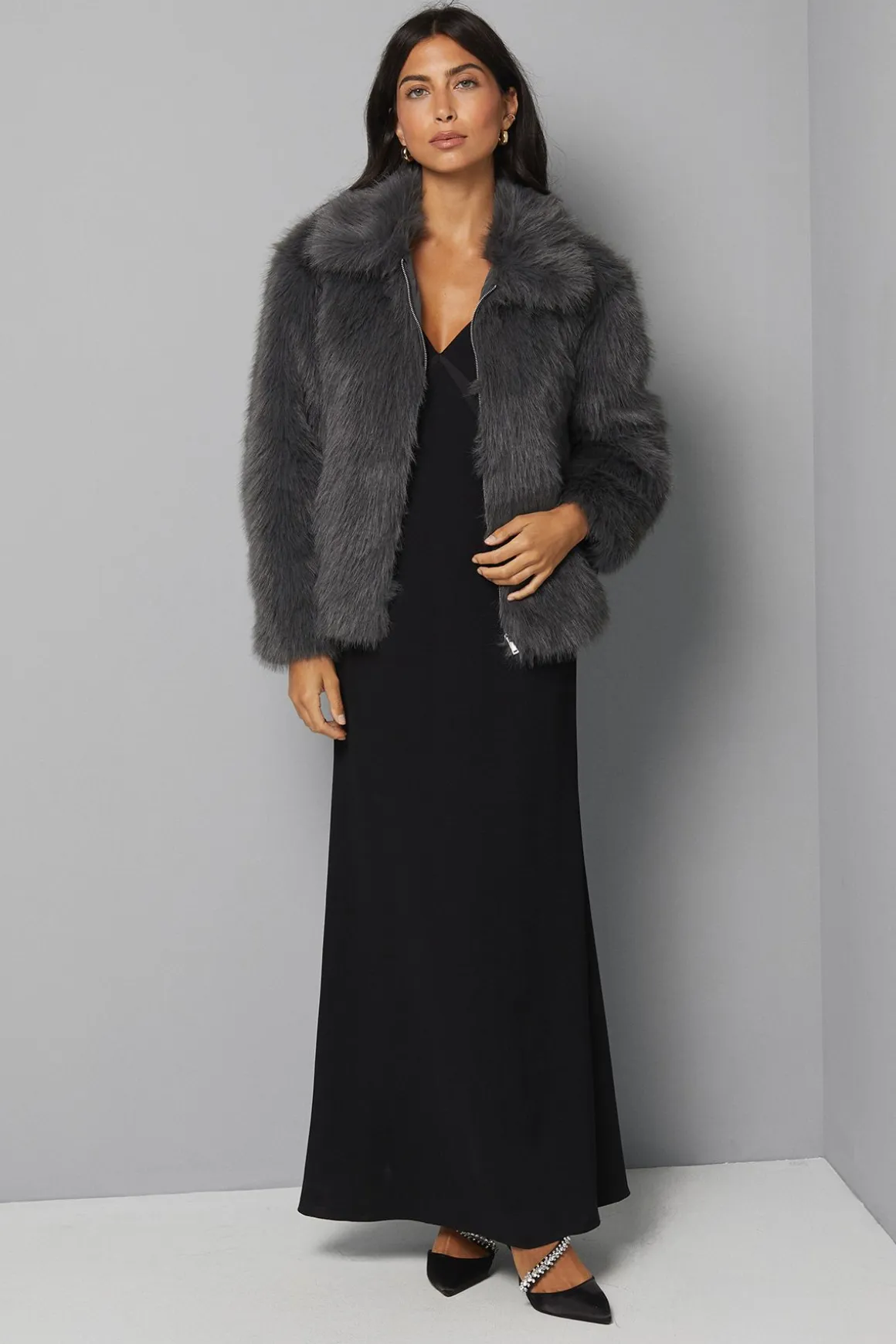 Manteau Court en synthétique à Fermeture Éclair