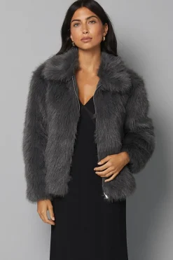 Manteau Court en synthétique à Fermeture Éclair