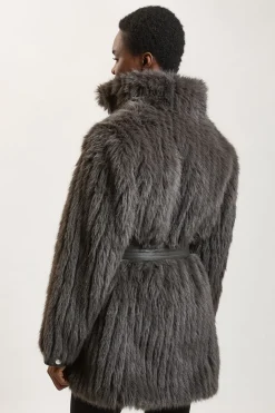 Manteau Court En Synthétique Texturée Avec Col Ceinturé
