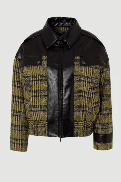 Manteau Court En Tweed De Laine Et Synthétiquecuir