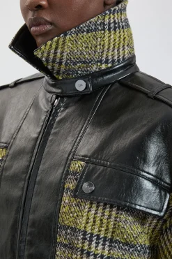Manteau Court En Tweed De Laine Et Synthétiquecuir